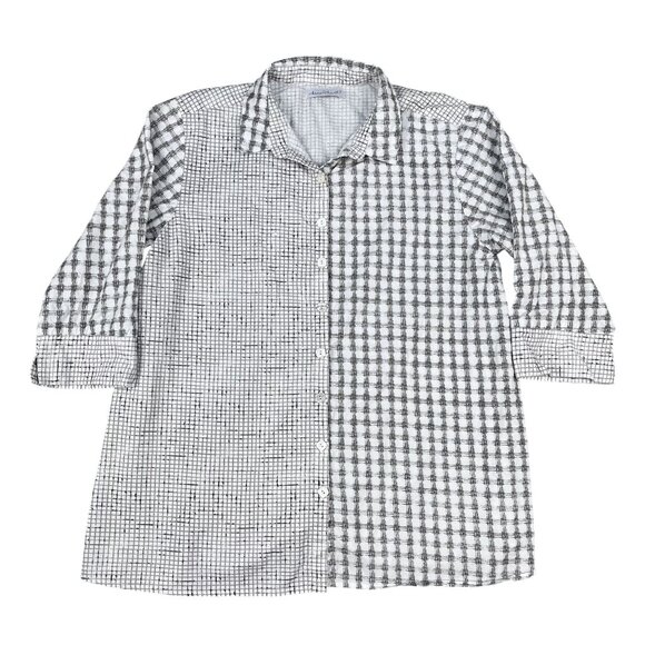 Keren Hart Womens 100% Cotton Grey & White Button Down Shirt Sz Large - Picture 1 of 6